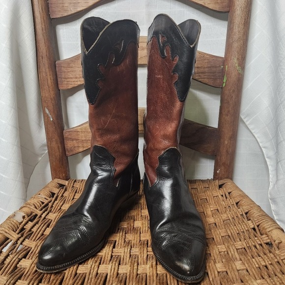 Joan & David Shoes - Joan & David Vintage Black Brown Womens Western Leather Boots 5.5